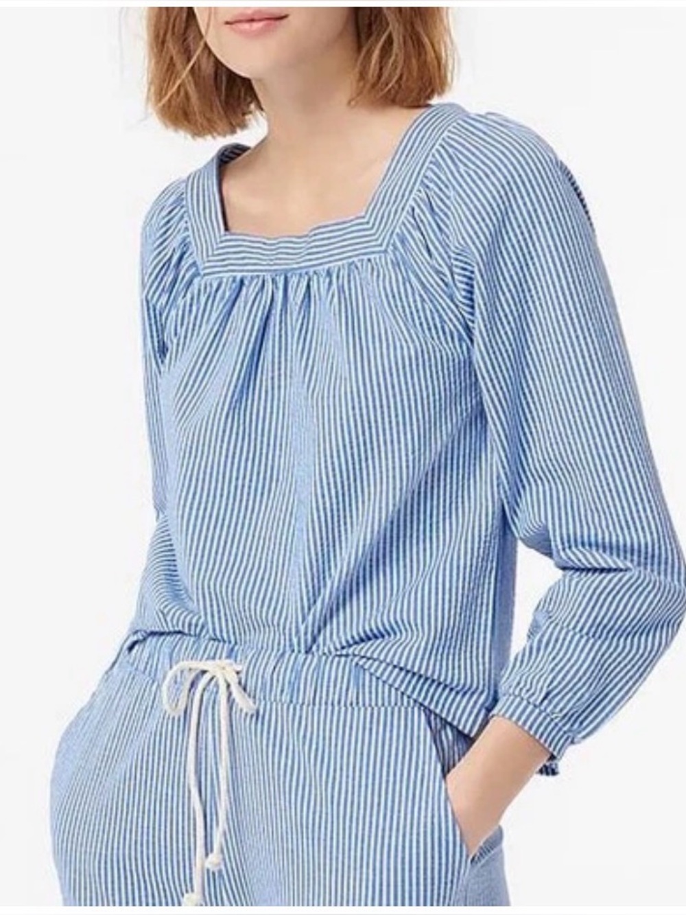 J Crew Square-Neck Top in Stretch Knit Seersucker Size Medium